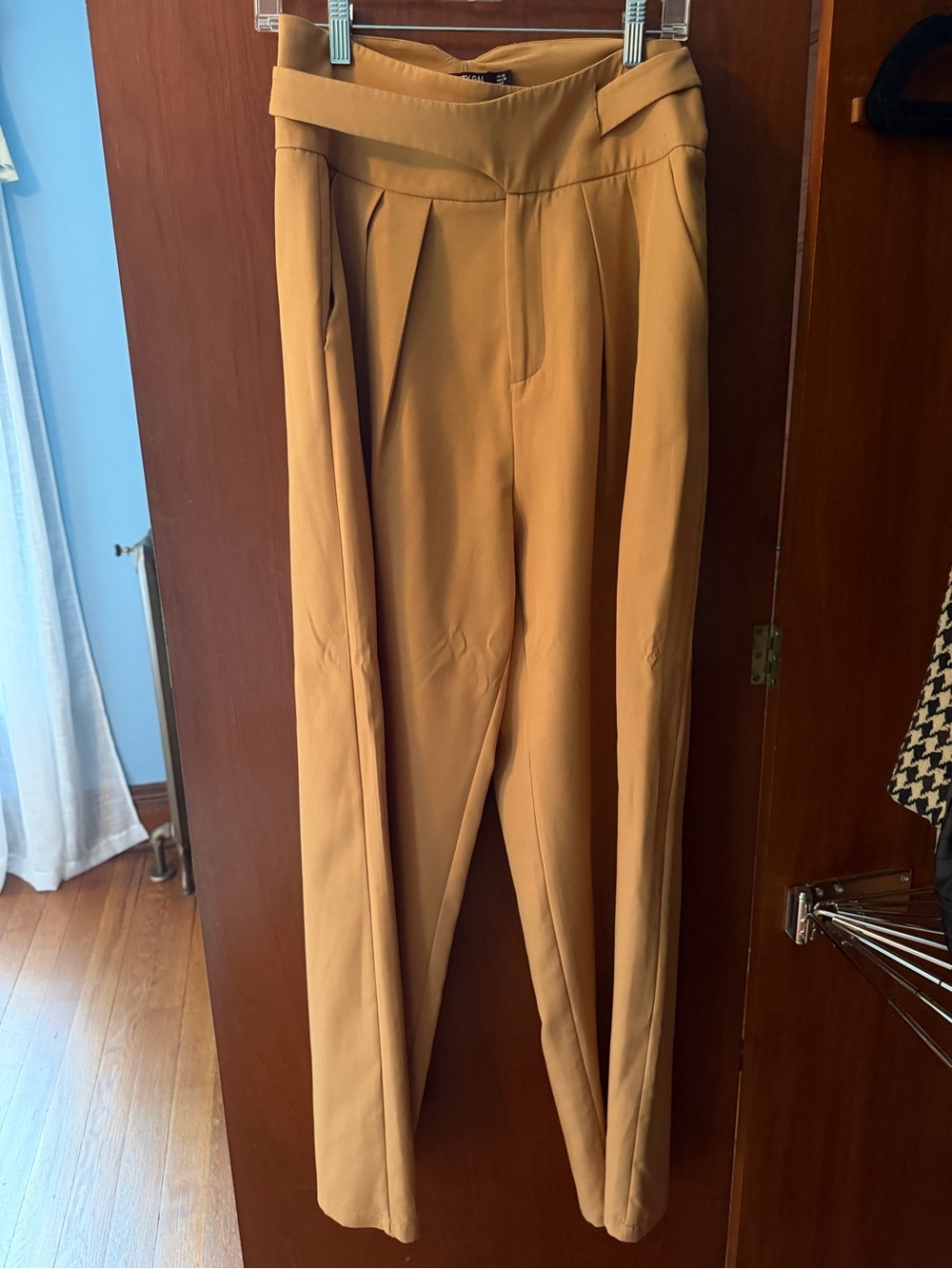 Nasty Gal Camel High-Waist Pleated Trousers